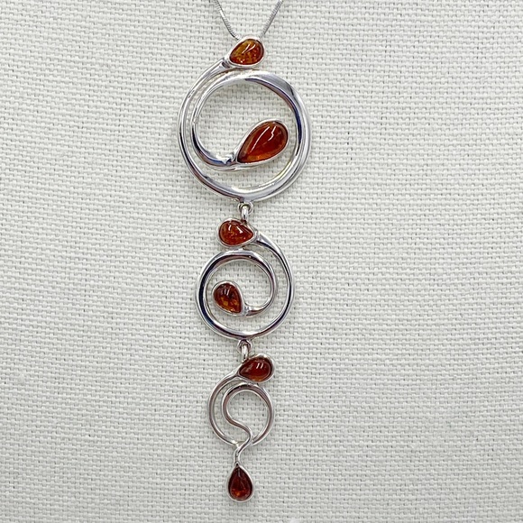 Amber Sterling Silver 925 Pendant Necklace - Picture 5 of 14